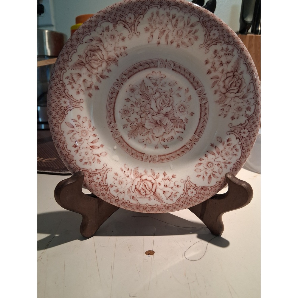 EIT English Ironstone Pink Floral Transferware SaucerPlate Madein England 5.75in